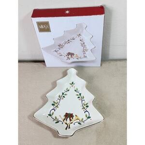 Mikasa Christmas Tree Candy Dish 8" Holiday w/ Box Fine Porcelain 20s Gold Trim
